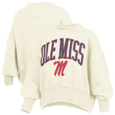 Pressbox Natural Ole Miss Rebels Oversized Waist-length Crewneck Sweatshirt In Neutral