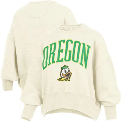 Pressbox Natural Oregon Ducks Oversized Waist-length Crewneck Sweatshirt In Neutral