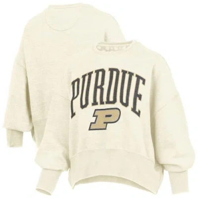 Pressbox Natural Purdue Boilermakers Oversized Waist-length Crewneck Sweatshirt In Neutral