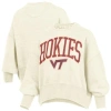 Pressbox Natural Virginia Tech Hokies Oversized Waist-length Crewneck Sweatshirt In Neutral