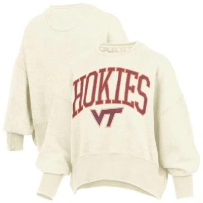 Pressbox Natural Virginia Tech Hokies Oversized Waist-length Crewneck Sweatshirt In Neutral