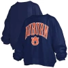 Pressbox Navy Auburn Tigers Janise Arch Over Logo Waist Length Oversized Pullover Sweatshirt In Blue