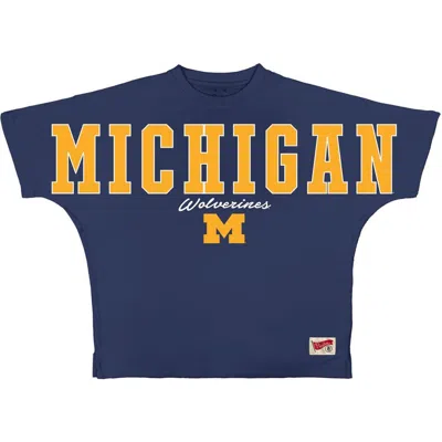 Pressbox Navy Michigan Wolverines Flannigan Oversized T-shirt In Blue
