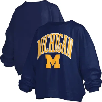 Pressbox Navy Michigan Wolverines Janise Arch Over Logo Waist Length Oversized Pullover Sweatshirt