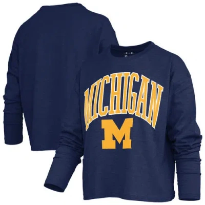 Pressbox Navy Michigan Wolverines Motley Boxy Waist-length Long Sleeve T-shirt In Blue