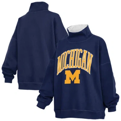 Pressbox Navy Michigan Wolverines Oversized Mock Neck Sweatshirt In Blue