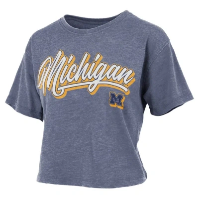 Pressbox Navy Michigan Wolverines Team Script Harlow Vintage Waist Length T-shirt