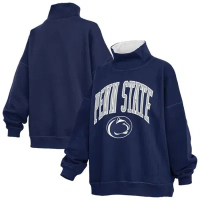 Pressbox Navy Penn State Nittany Lions Oversized Mock Neck Sweatshirt In Blue
