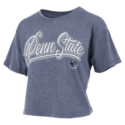 Pressbox Navy Penn State Nittany Lions Team Script Harlow Vintage Waist Length T-shirt In Heather Navy