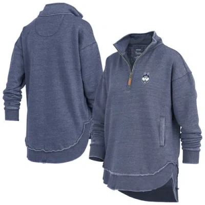 Pressbox Navy Uconn Huskies Northfork Sojourn Poncho Quarter-zip Sweatshirt In Blue