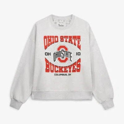 Pressbox Oatmeal Ohio State Buckeyes Waist Length Oversized Janise Melange Sweatshirt In Brown