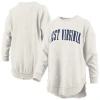 Pressbox Oatmeal West Virginia Mountaineers Melange Poncho Vintage Fleece Long Sleeve Pullover Swea In White