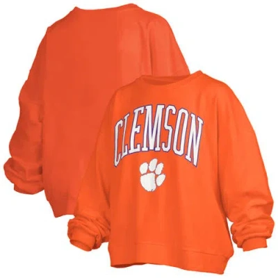 Pressbox Orange Clemson Tigers Janise Arch Over Logo Waist Length Oversized Pullover Sweatshirt