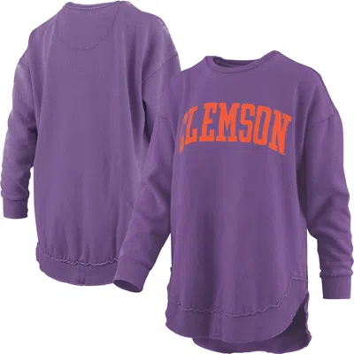 Pressbox Purple Clemson Tigers Melange Poncho Vintage Fleece Long Sleeve Pullover Sweatshirt