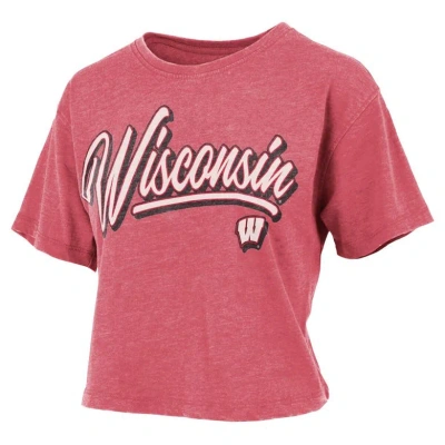 Pressbox Red Wisconsin Badgers Team Script Harlow Vintage Waist Length T-shirt In Heather Red