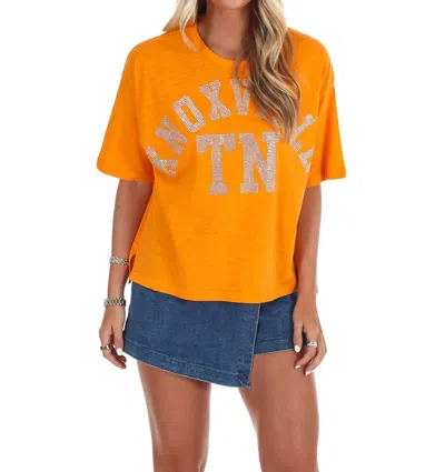 Pressbox Rhinestone Crew Neck Tee In Orange
