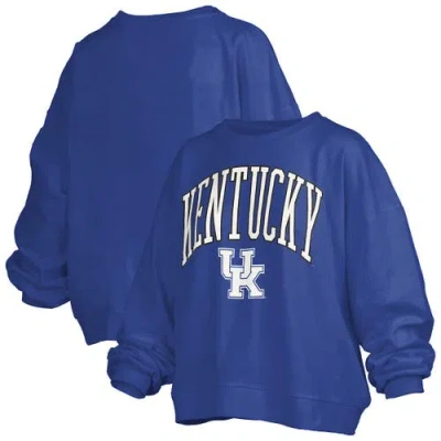 Pressbox Royal Kentucky Wildcats Janise Arch Over Logo Waist Length Oversized Pullover Sweatshirt In Blue