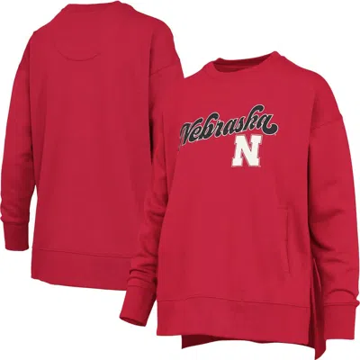 Pressbox Scarlet Nebraska Huskers Bonanza Chenille Harper Script Sweatshirt In Red