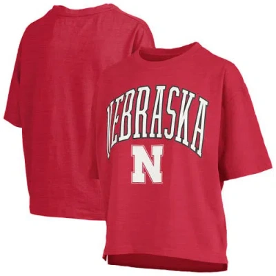 Pressbox Scarlet Nebraska Huskers Nelson Arch Over Logo Waist Length Oversized Slub T-shirt In Red