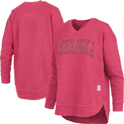Pressbox Scarlet Nebraska Huskers Westin Poncho V-neck Pullover Sweatshirt In Pink