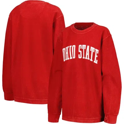 Pressbox Scarlet Ohio State Buckeyes Comfy Corded Vintage Wash Basic Arch Pullover Sweatshirt In Red