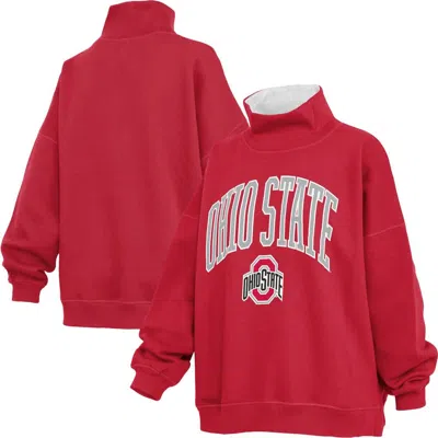 Pressbox Scarlet Ohio State Buckeyes Oversized Mock Neck Sweatshirt