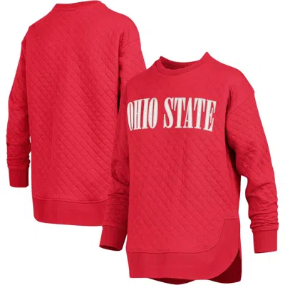 Pressbox Scarlet Ohio State Buckeyes Quilted Long Sleeve Pullover Sweatshirt In Red