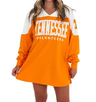 Pressbox Tennessee Victory V-neck Oversized Pullover In Light Orange In Yellow