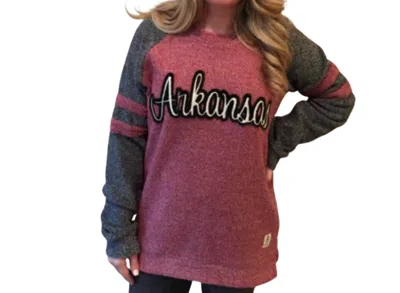 Pressbox University Of Arkansas Dawn Fleece Top In Red Heather In Multi