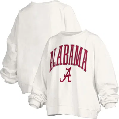 Pressbox White Alabama Crimson Tide Janise Arch Over Logo Waist Length Oversized Pullover Sweatshirt
