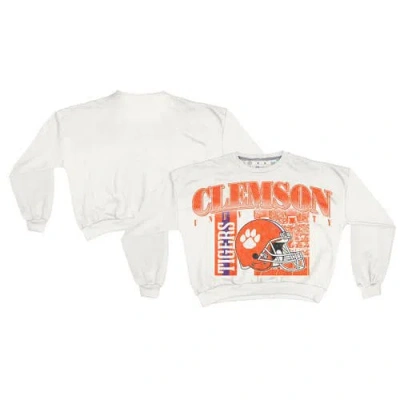 Pressbox White Clemson Tigers Oversized Janice Retro Waist-length Sweatshirt