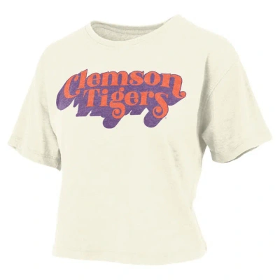 Pressbox White Clemson Tigers Vintage Easy Team Name Waist-length T-shirt