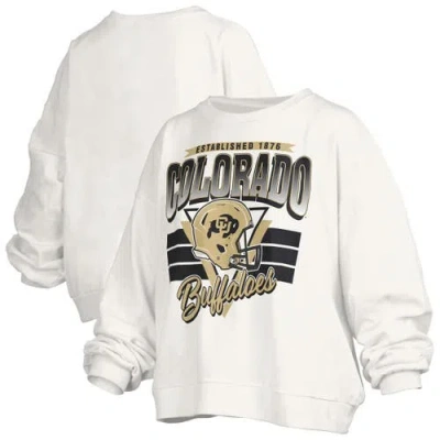 PRESSBOX PRESSBOX WHITE COLORADO BUFFALOES OVERSIZED JANICE RETRO WAIST-LENGTH PULLOVER SWEATSHIRT