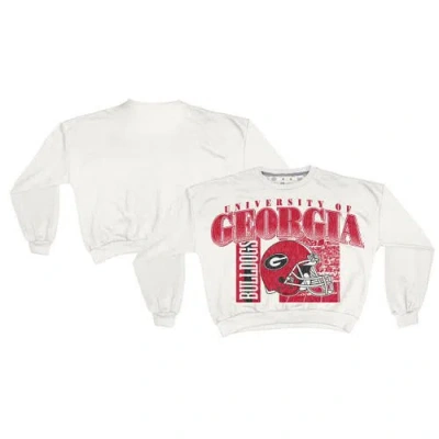Pressbox White Georgia Bulldogs Oversized Janice Retro Waist-length Sweatshirt