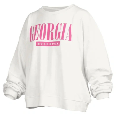 Pressbox White Georgia Bulldogs Sutton Janise Waist Length Oversized Pullover Sweatshirt