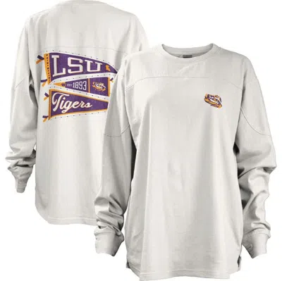 Pressbox White Lsu Tigers Pennant Stack Oversized Long Sleeve T-shirt