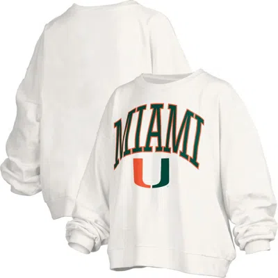 Pressbox White Miami Hurricanes Janise Arch Over Logo Waist Length Oversized Pullover Sweatshirt