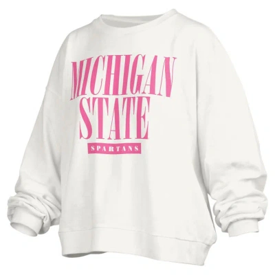 Pressbox White Michigan State Spartans Sutton Janise Waist Length Oversized Pullover Sweatshirt