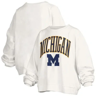 Pressbox White Michigan Wolverines Janise Arch Over Logo Waist Length Oversized Pullover Sweatshirt