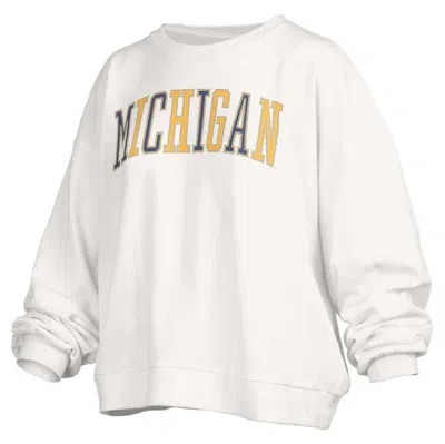 Pressbox White Michigan Wolverines Janise Waist Length Oversized Pullover Sweatshirt