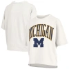 Pressbox White Michigan Wolverines Nelson Arch Over Logo Waist Length Oversized Slub T-shirt In White