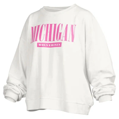 Pressbox White Michigan Wolverines Sutton Janise Waist Length Oversized Pullover Sweatshirt