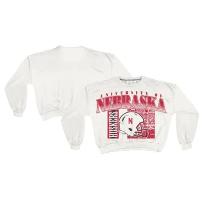 Pressbox White Nebraska Huskers Oversized Janice Retro Waist-length Sweatshirt