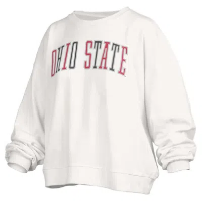 Pressbox White Ohio State Buckeyes Janise Waist Length Oversized Pullover Sweatshirt