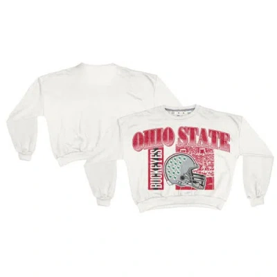 Pressbox White Ohio State Buckeyes Oversized Janice Retro Waist-length Sweatshirt