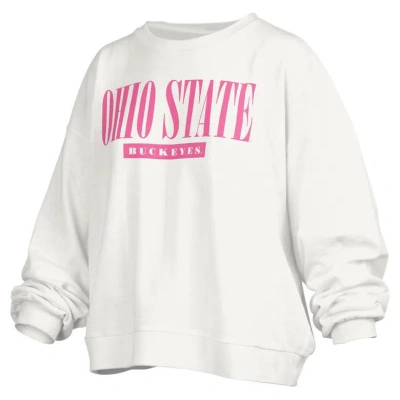 Pressbox White Ohio State Buckeyes Sutton Janise Waist Length Oversized Pullover Sweatshirt