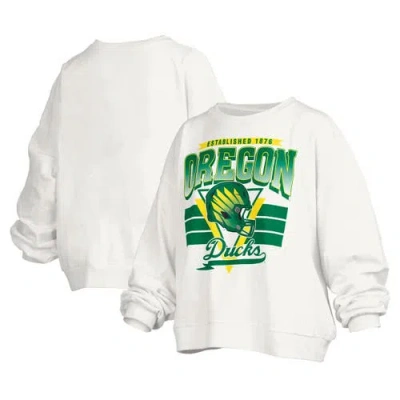 Pressbox White Oregon Ducks Janice Retro Logo Oversized Pullover Sweatshirt