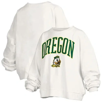 Pressbox White Oregon Ducks Janise Arch Over Logo Waist Length Oversized Pullover Sweatshirt