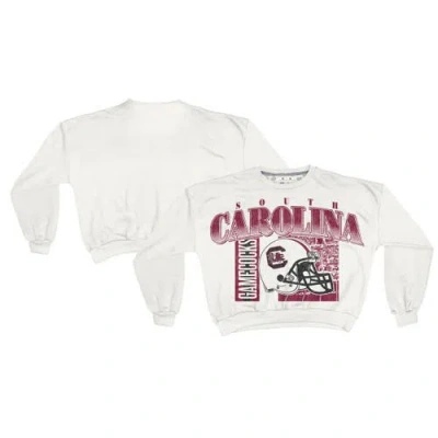 Pressbox White South Carolina Gamecocks Oversized Janice Retro Waist-length Sweatshirt