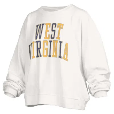 Pressbox White West Virginia Mountaineers Janise Waist Length Oversized Pullover Sweatshirt